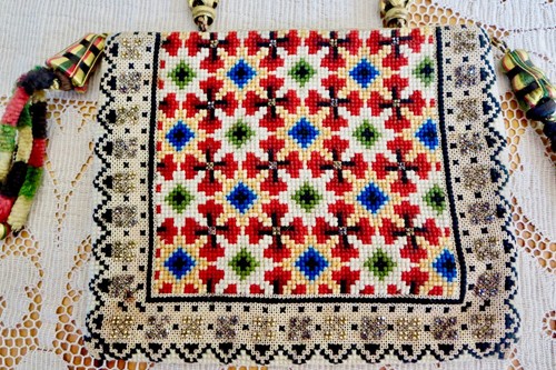 RARE Late 1700s-Early 1800s Georgian Needlepoint Metal Beaded Tassel Purse WOW