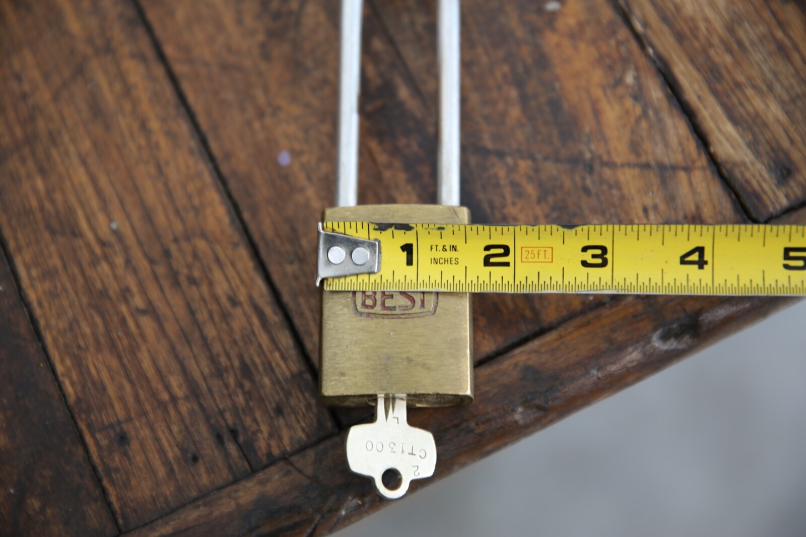 Vintage BEST Brass Padlock Safety First Antique lock w/ key Cabinet Tool box old