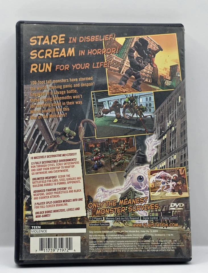 War Of The Monsters (Sony PlayStation 2 PS2, 2003) No manual UNTESTED - Image 2 of 4