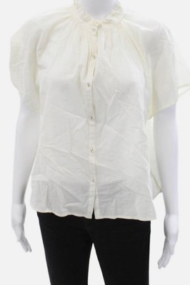 Apiece Apart Women White Organic Cotton High-Neck Button Up Blouse Size 4