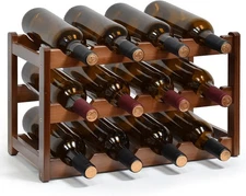 Wine Rack, 12 Bottles 3-Tier Free Standing Racks, 3 Tiers, Brown 