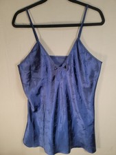 Vintage Blue Satin Bow Print Chemise Nightgown Womens M Coquette Y2K USA Made