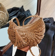 Boho Schultertasche aus geflochtenem Naturmaterial – Sommer Crossbody Tasche