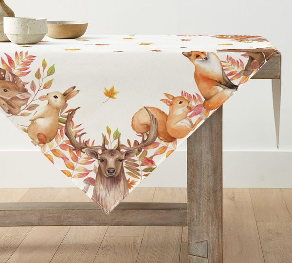BäUme Hirsch Deer VöGel Herbst Tischdecke, Saisonnal TischwäSche KüChe Dekorati-image