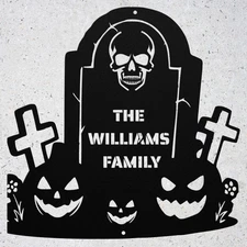 Personalized Halloween Family Name Sign Custom Skull Graveyard Gothic Home Decor