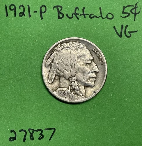 1921-P Buffalo 🦬 Indian Head Nickel 5c Vg Very Good