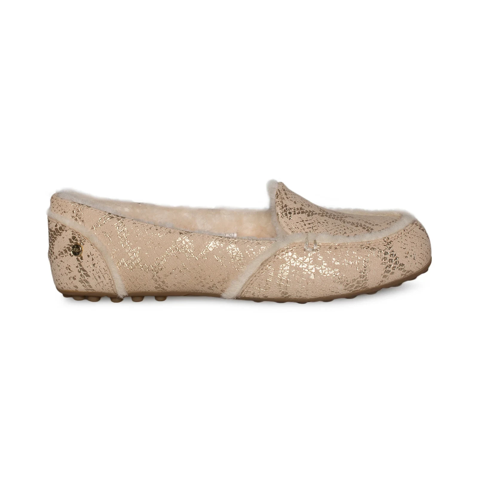 PANTOFOLA D’ORO UGG HAILEY PANTOFOLE MOCASSINI SLIP ON PELLE DI PECORA ORO METALLIZZATO PELLE DI SERPENTE 7