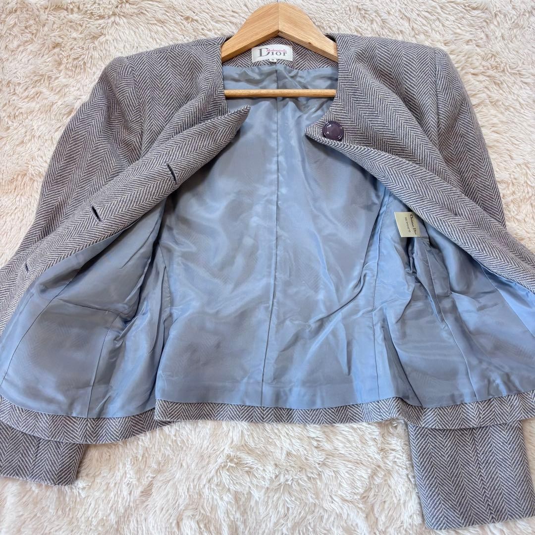 Christian Dior Jacket Vintage Herringbone Short Length M 52cm Grey Pink thumbnail 9