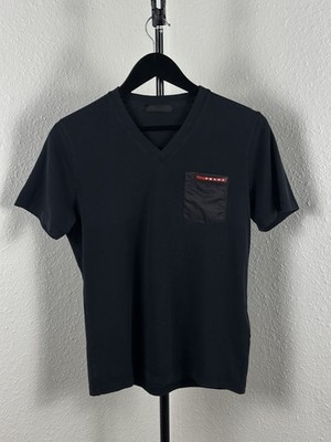 Women's Prada Black T-shirt Nylon Reshuffling Rubber Logo Red Tab Pocket  Size S