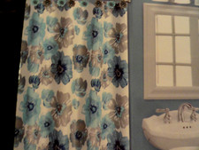 New Large Flowers Floral Garden Fabric SHOWER CURTAIN Blue Gray White BOLD LOOK