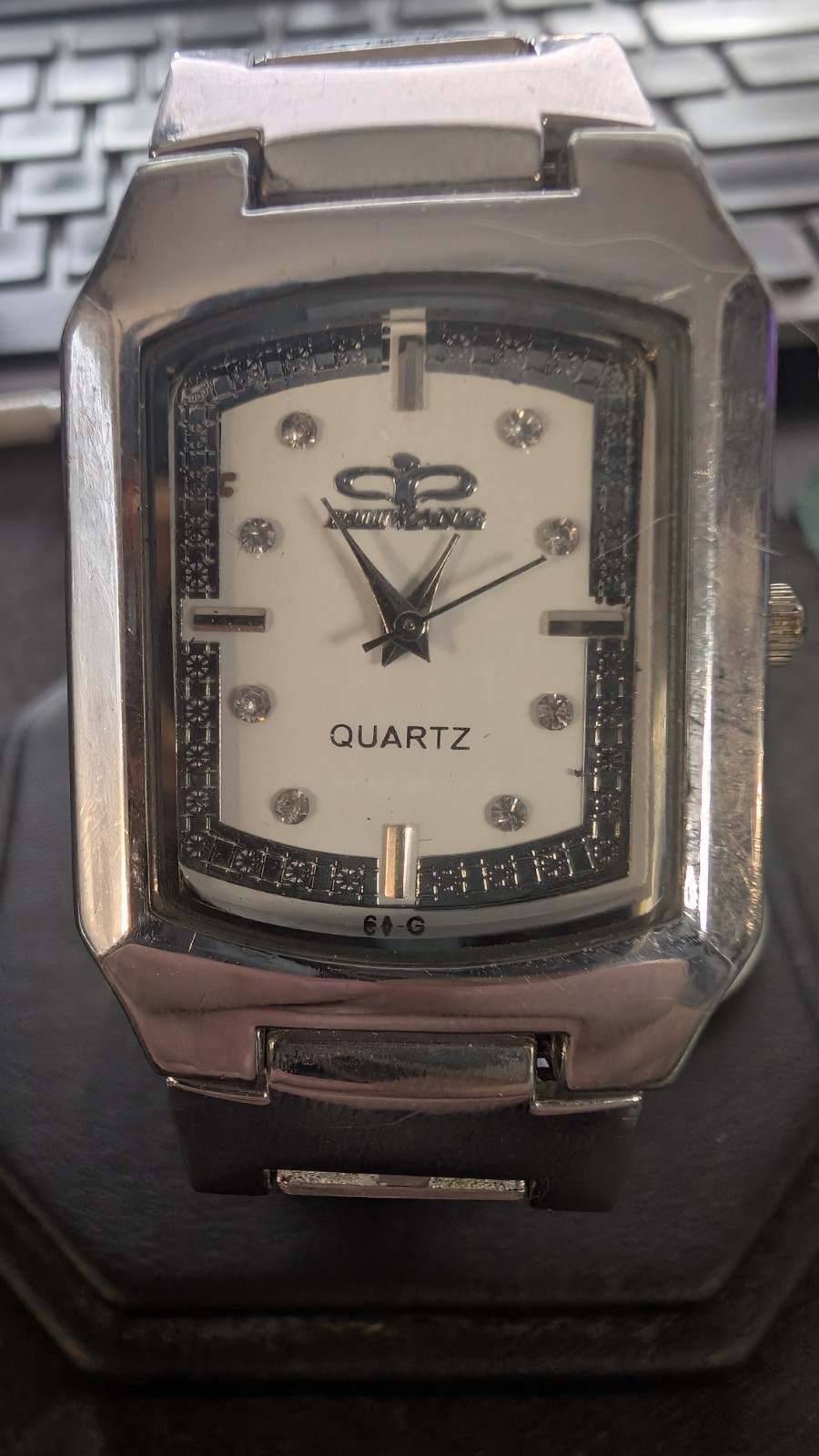 Geneva Quartz Rectangular Silver Tone Watch Cryst… - image 1