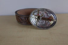 Leather Belt w/Buckle Montana Silversmith Western Style Oval 4" x 3" Size 36