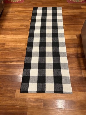 Black and White Buffalo Plaid Farmhouse Rustic Floor Runner