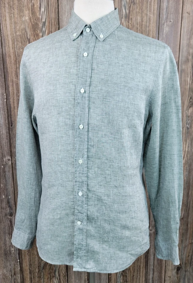 Льняная рубашка Brunello Cucinelli Leisure Fit на пуговицах Sage серая мужская L/XL? ЧИТАЙТЕ - Изображение 3 из 4