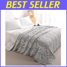 Lightweight Cotton Muslin Quilt, King Bed Blanket, Grey Tree