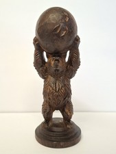 ANTIQUE SMALL BLACK FOREST WOODEN BEAR CARVING SWITZERLAND 10 CM TALL.