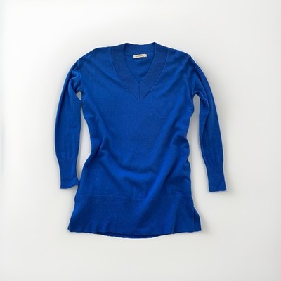 WoolOvers Tunika Pullover Merinowolle und Kaschmir tiefer V-Ausschnitt Blau Größe S