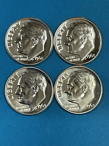 4-Coins 10c SILVER Roosevelt Dimes Proof 1960/1962/1964/1964