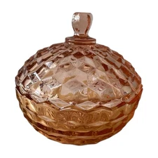 Forstoria Amercian Pink  Amber Glass Covered Candy Dish 5.5"