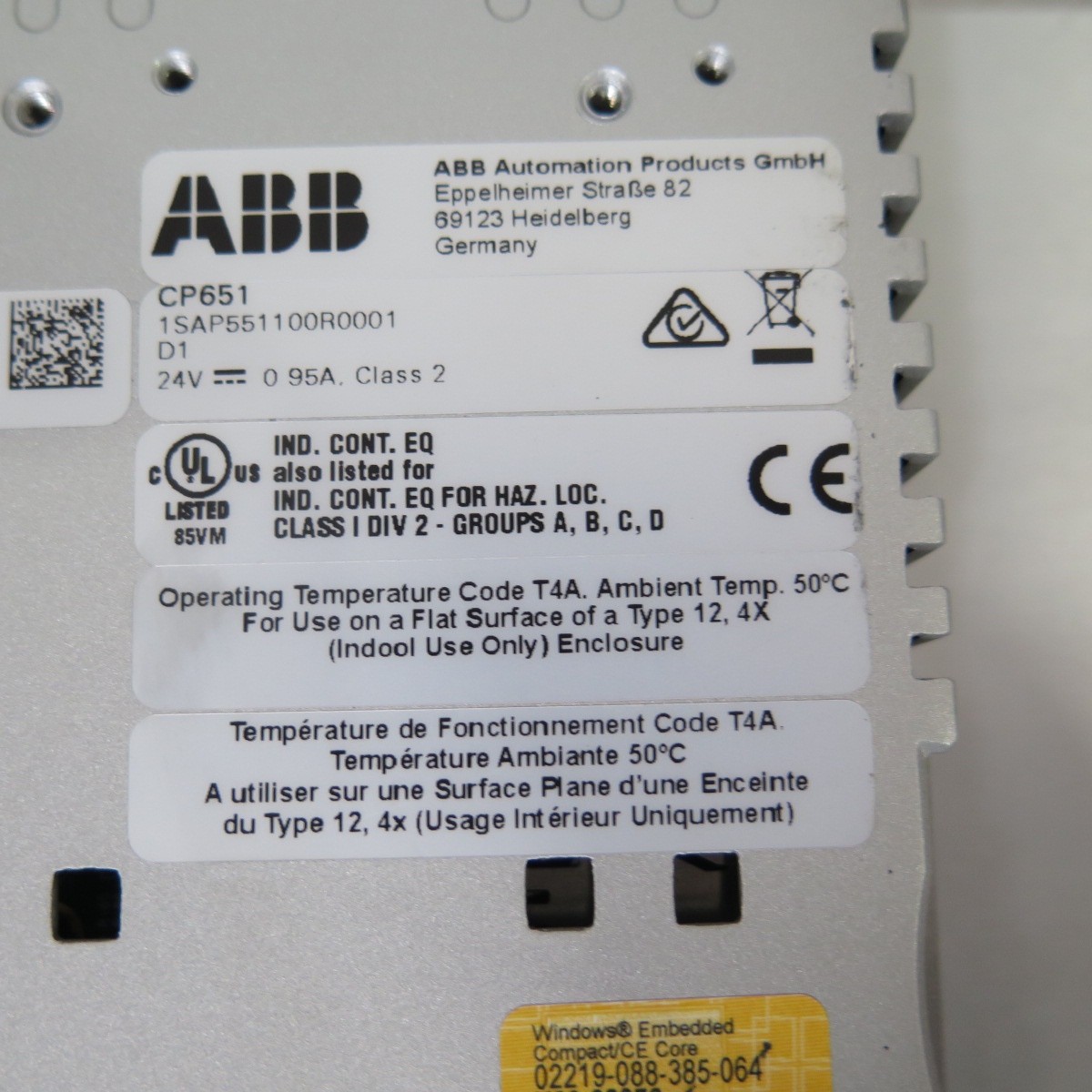R200891 ABB Automation CP651 10.4" Industrial Touchscreen Control Panel 24v
