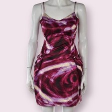 BCBGMAXAZRIA Sheath Dress Abstract Print Spaghetti Strap Beaded Pockets Size 6