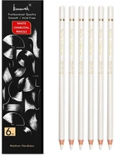 White Charcoal Pencils Drawing Set, Professional 6-Piece Sketch, 