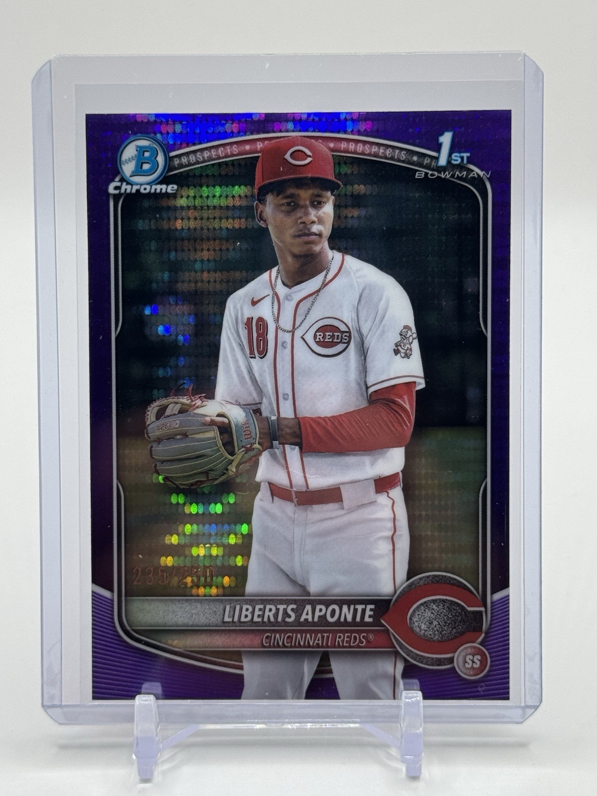 LIBERTS APONTE 2025 BOWMAN CHROME 1ST PURPLE REFRACTOR REDS /250