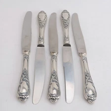 Model 61 Pluto by Gottlieb Wellner Silverplate 5 Dinner Knife Set Rococo Gowe