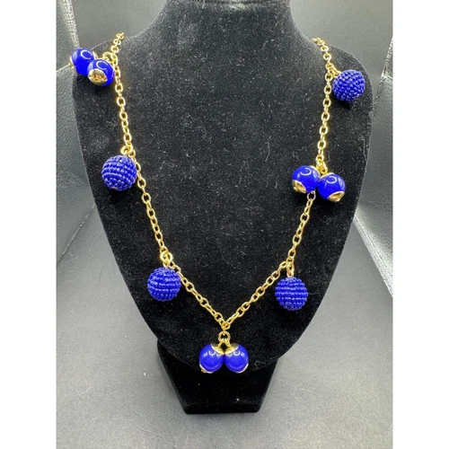 VETEMENTS Collana dichiarazione catena tono oro perle blu penzolanti grosse firmata J CREW