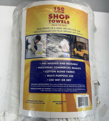 150pk 79142 Shop Towels 14x12 Cotton White Soft and Strong Cleaning Towels *NOS*