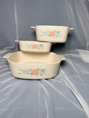 Vintage Corning Ware Symphony Floral Casserole Dish Set 3 A-1 A-1½-B A-2-B