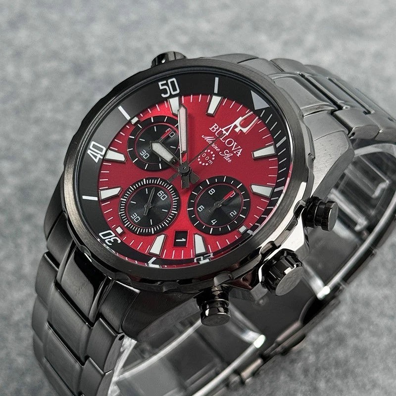 Bulova Marine Star 98B350 Men's Chronograph 43mm Red Dial Quartz Watch - Image 2 of 4