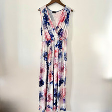 Yours Size 20 Plus Floral Chiffon Maxi Dress V-Neck Sleeveless Stretch Pleat