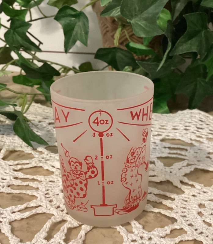 Vintage Barware "SAY WHEN" 4oz Shot Glass Clowns / Circus Theme Hazel Atlas Bar