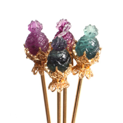 5pc Natural Fluorite Carved Rose Flower Hairpin Quartz Crystal Reiki Healing New