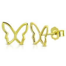 925 Sterling Silver Yellow Gold-Tone Butterfly Charm Stud Earrings, 0.4"