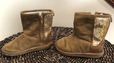 OshKosh B'Gosh Toddler Xena Fashion Sparkle Boot Size 7 Brown Gold Metallic