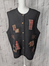 Woolrich Black Cabin Core Mama Bear Button Up Black Wool Vest Sz XL
