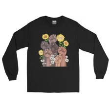 Flower Power Raised Fists Black History Month Juneteenth Gift Long Sleeve