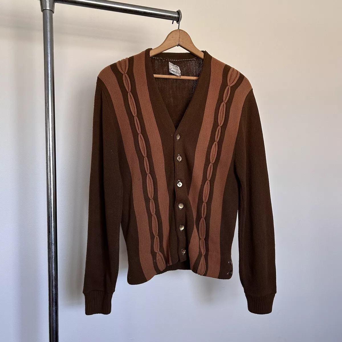 Vintage 60s Orlon By Campus Cardigan Sweater Brown Size Medium