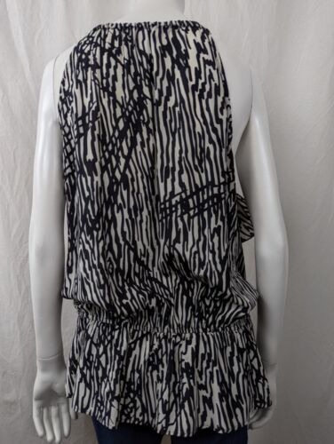 KAREN KANE BLACK & WHITE ZEBRA 100% SILK RUFFLE TANK TUNIC TOP SZ M - Picture 3 of 4