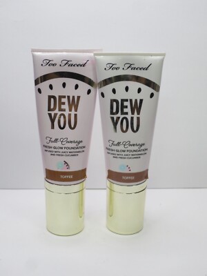 TOO FACED DEW YOU FULL-COVERAGE FRESH GLOW FOUNDATION TOFFEE 1.35 OZ (LOT OF 2)