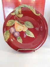 New Fitz and Floyd  Renaissance Canape 9.5" Red Plate with Pear Fruit Branch Box
