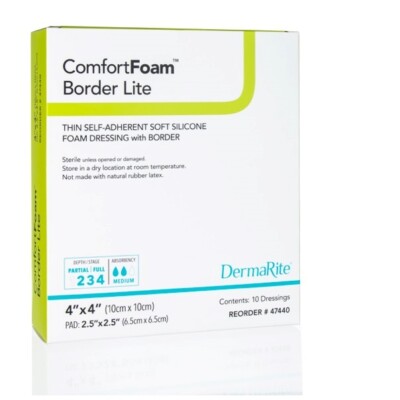 ComfortFoam Border Lite Thin Silicone Foam Dressing, 4 X 4, Box of 10,