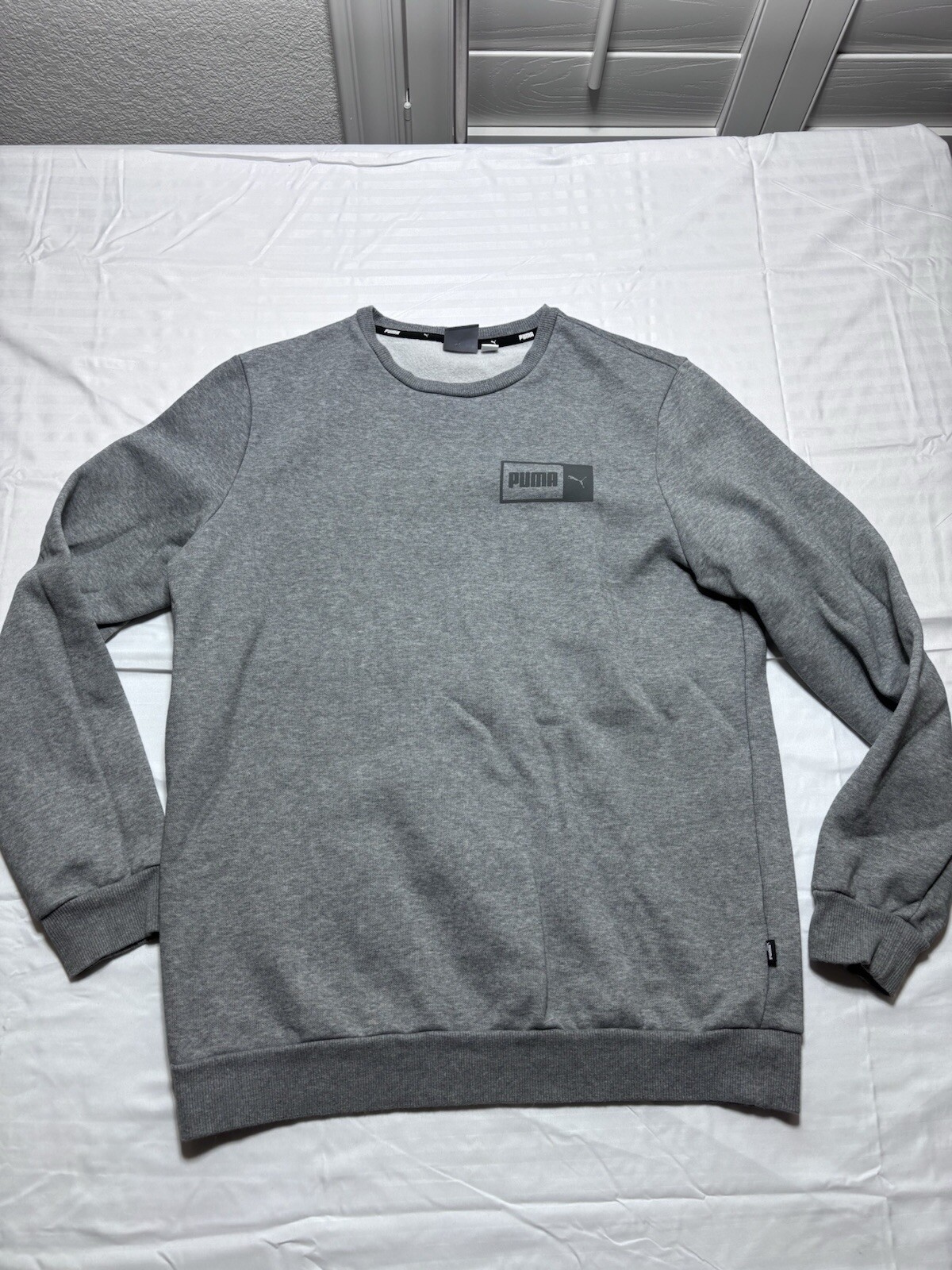 Puma Mens Split Graphic Side By Side Crew Neck Pullover Sweatshirt Gray Medium