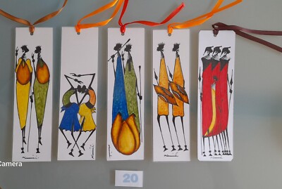 Africa Hand Painted Bookmarks HARIASTAMP Beautiful Artworks Traditional. 5-Pack.