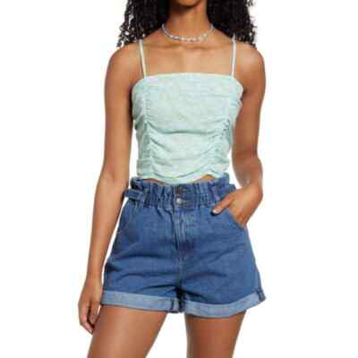 NWT BP. Ruched Crop Camisole In Blue G Minikimono Floral size XS