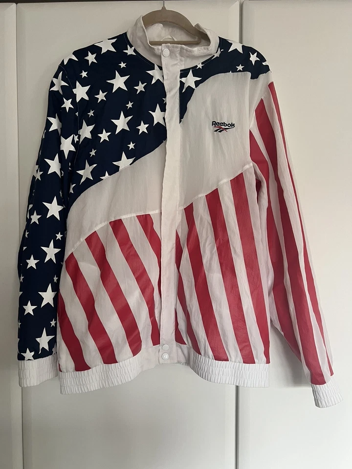 Reebok Hush Track Shell Jacket Zip USA Stars & Stripes red blue white Medium - Image 2 of 4