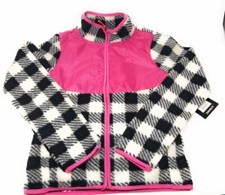 NWT Girls Avalanche Sherpa Plaid Zip Jacket Pink Black White M 10/12 L 14/16