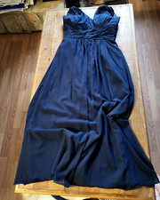NWOT Bill Levkoff Size 10 Bridesmaid Maxi Dress Navy Blue Chiffon Sleeveless